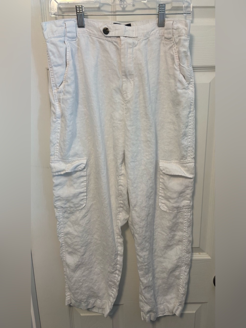 RACHEL Rachel Roy 100% Linen White Cargo Pants Size M
